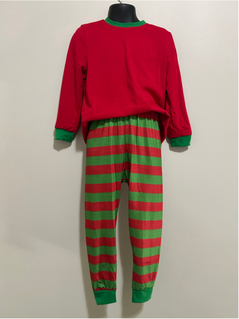 Kids Unisex Elf Pajama Set Red and Green Striped